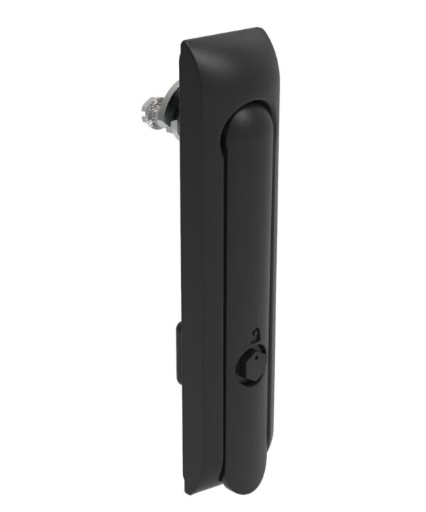 Southco Swinghandle Latch, Large Size - 150 mm (5.9 in), Without Padlock Hasp, Use with Linear Actuator, Bellcore 216 Key, Non-Sealed, Zinc Alloy, Powder Coated, Black