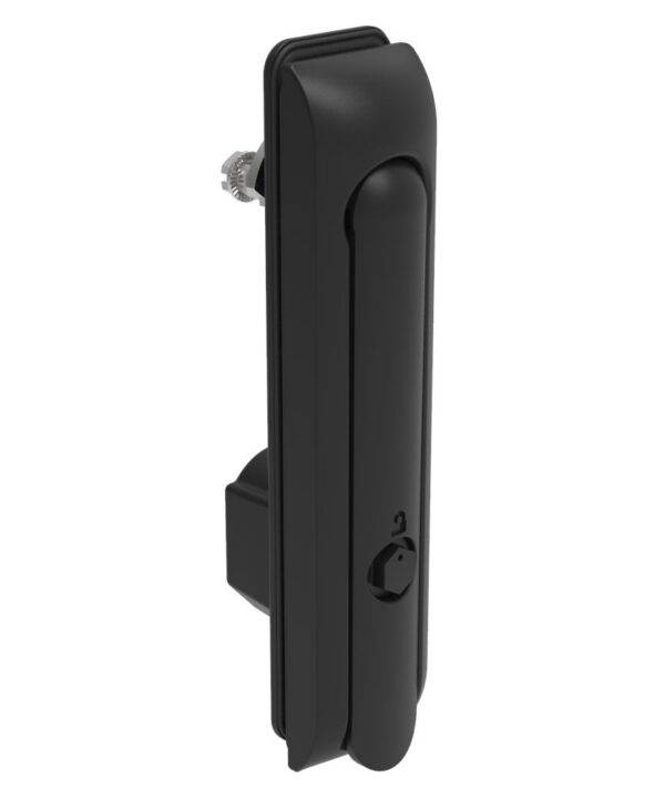 Southco Swinghandle Latch, Large Size - 150 mm (5.9 in), Without Padlock Hasp, Use with Linear Actuator, Bellcore 216 Key, Sealed, Zinc Alloy, Powder Coated, Black