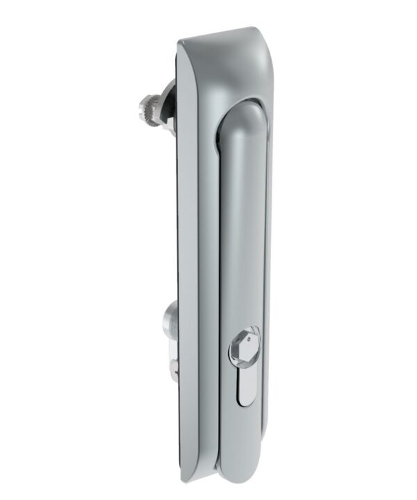 Southco Swinghandle Latch, Large Size - 150 mm (5.9 in), Without Padlock Hasp, Use with Linear Actuator, Bellcore 216 Key DIN, Non-Sealed, Zinc Alloy, Satin Chrome Plated