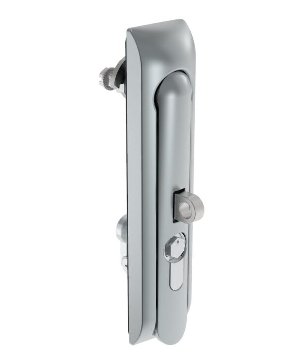 Southco Swinghandle Latch, Large Size - 150 mm (5.9 in), With Padlock Hasp, Use with Linear Actuator or as Single Point Latch, Bellcore 216 Key DIN, Non-Sealed, Zinc Alloy, Satin Chrome Plated