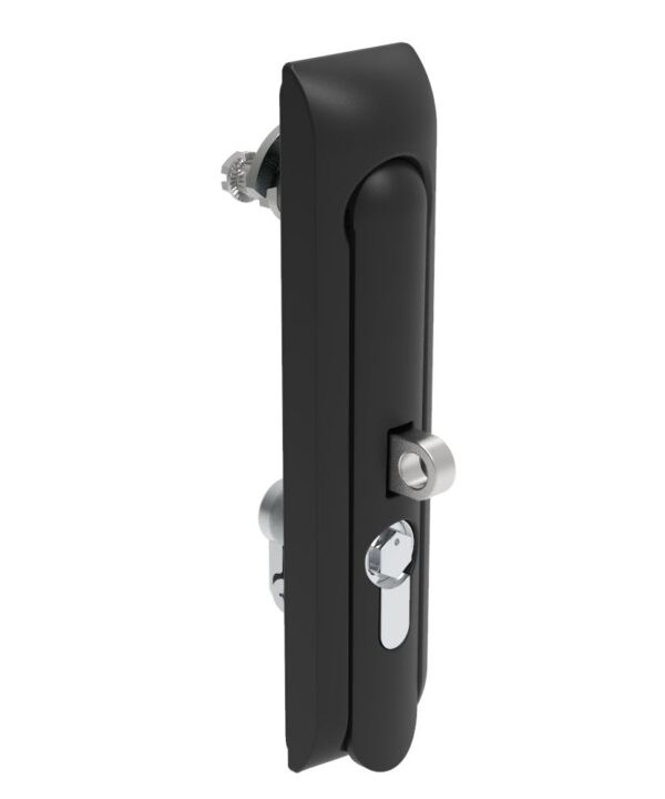 Southco Swinghandle Latch, Large Size - 150 mm (5.9 in), With Padlock Hasp, Use with Linear Actuator or as Single Point Latch, Bellcore 216 Key DIN, Non-Sealed, Zinc Alloy, Powder Coated, Black