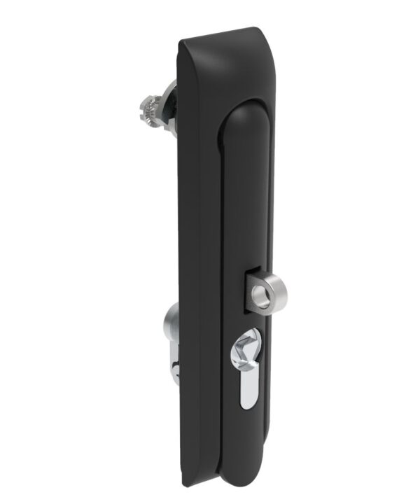 Southco Swinghandle Latch, Large Size - 150 mm (5.9 in), With Padlock Hasp, Use with Linear Actuator or as Single Point Latch, 8 mm Triangle DIN, Non-Sealed, Zinc Alloy, Powder Coated, Black