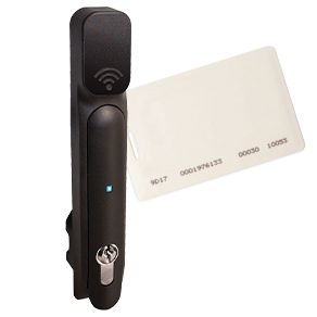 Southco Electronic Locking Swinghandle, HID 125kHz Card Reader, Wiegand Output, CH 751 Key DIN Lock, Glass Filled Nylon, Black