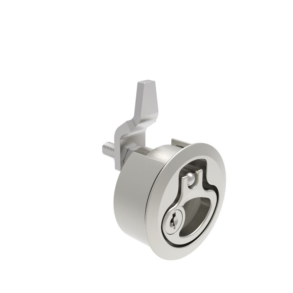 Southco Compression Latch, Medium Size, Key Locking, 2 - 12mm (.075 - . 475 in) Door thickness, 27 - 40mm or 51 -64mm (1.06 - 1.57 in or 2.00 - 2.52 in) Grip, 316 Stainless Steel, Electropolished
