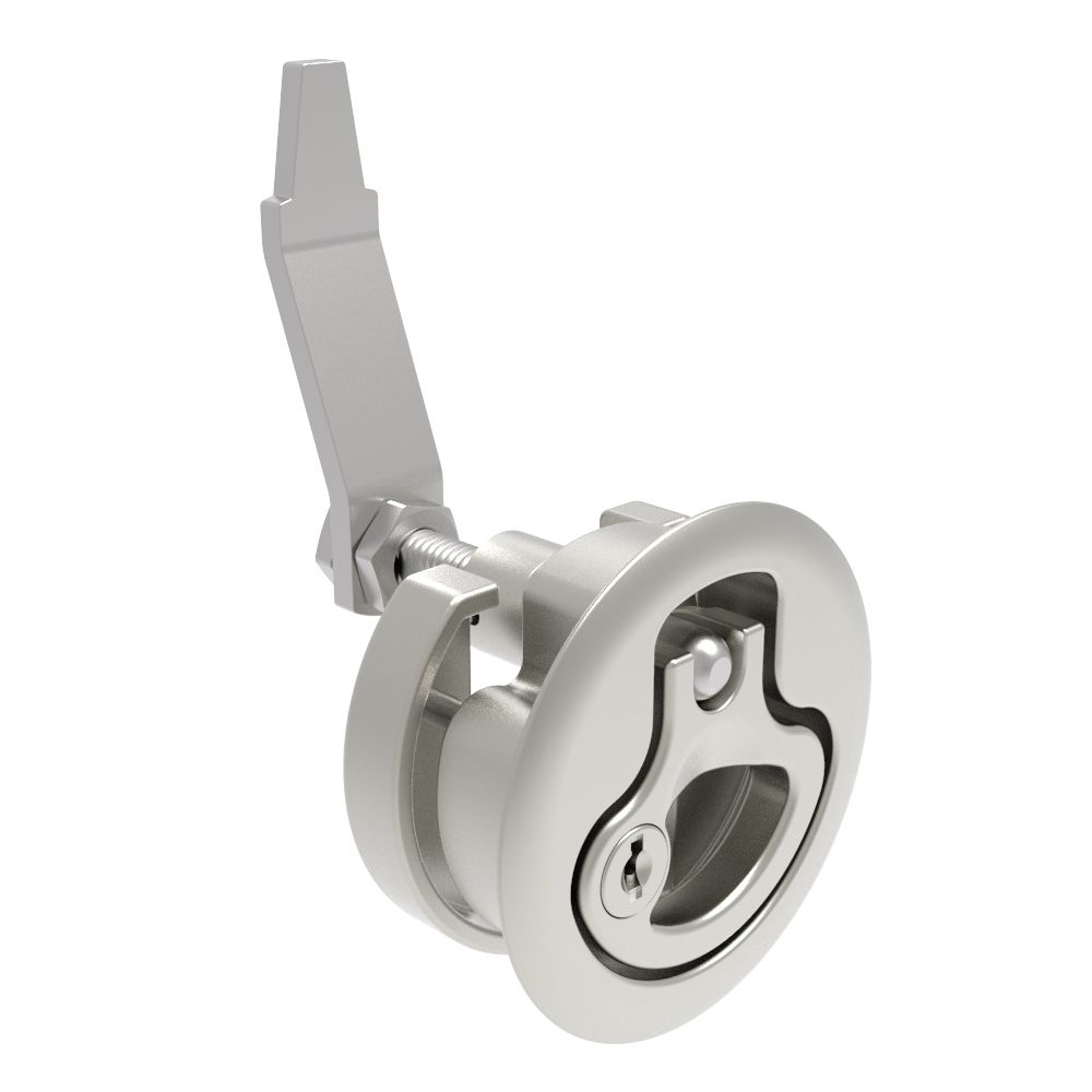 Southco Compression Latch, Large Size, Key Locking, 12 - 22.5mm (.475 - . 885 in) Door thickness, 34 - 48mm or 60 -75mm (1.34 - 1.89 in or 2.36 - 2.95 in) Grip, 316 Stainless Steel, Electropolished