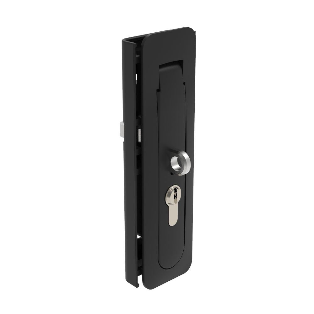 Southco Multi-Point Compression Latch Actuator, Key Locking, with Padlock Hasp, DIN 18254 (Lock supplied), NEMA 4 / IP66 Sealed, 1.5 - 3mm (.06 - .12 in) Door thickness, Zinc alloy, Powder Coated, Black