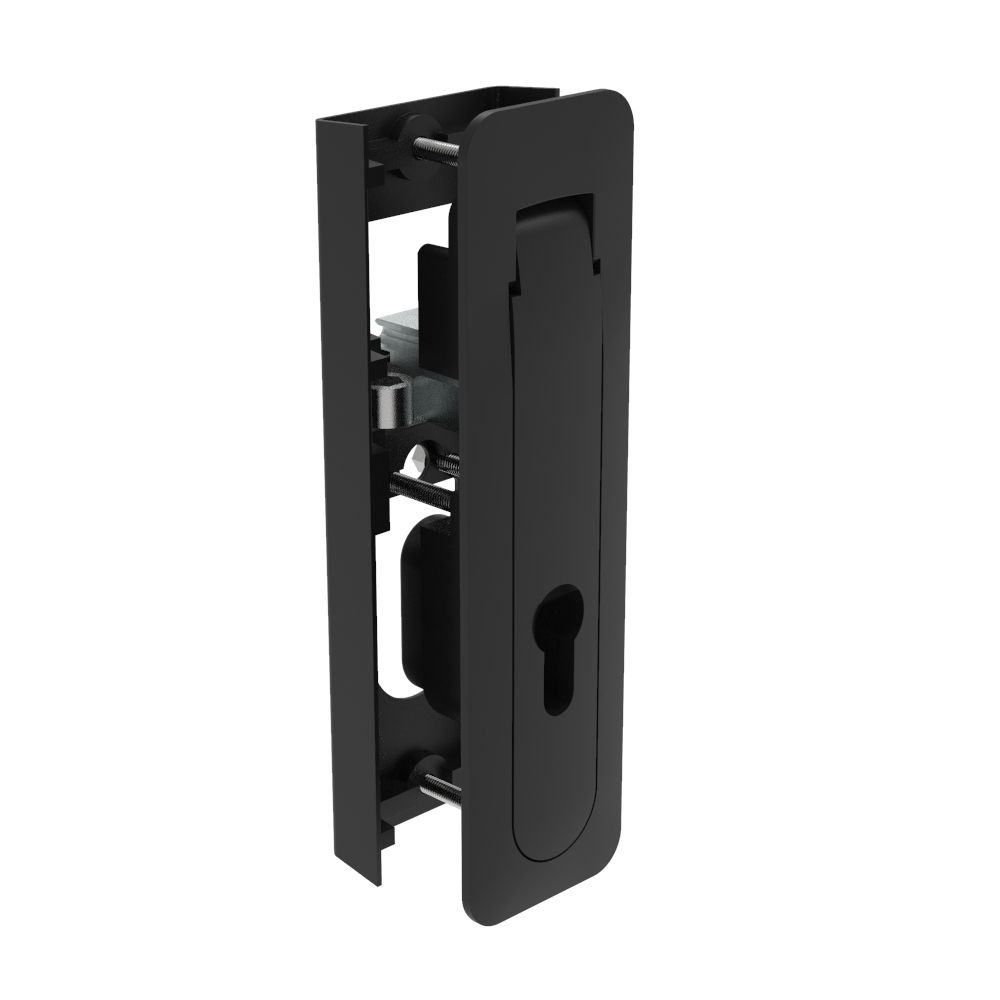 Southco Multi-Point Compression Latch Actuator, Key Locking, DIN profile (Lock not supplied), NEMA 4 / IP66 Sealed, 24 - 25.5mm (.94 - 1.00 in) Door thickness, Zinc alloy, Powder Coated, Black