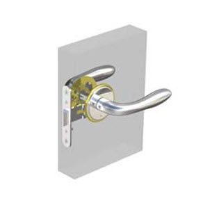 Southco McCoy Entry Door Latch, Portofino Handle with Privacy Knob, Left Hand Out, 28 - 37mm (1.13 - 1.50 in) Door Thickness, Chrome with Diamond Brass Accent