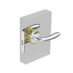 Southco McCoy Entry Door Latch, Portofino Handle without Privacy Knob, Right Hand Out or Left Hand In, 22 - 30mm (.88 - 1.19 in) Door Thickness, Chrome with Diamond Brass Accent