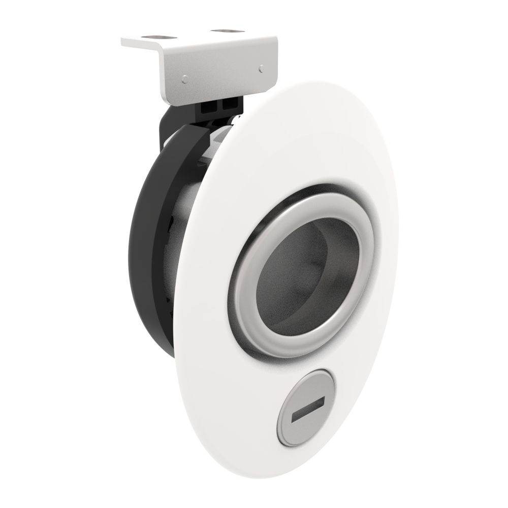 Southco Push-to-Close Latch, Key Locking, 16-22mm (.63 - .87 in) Door Thickness, Plastic Components with 316 Stainless Steel Handle, White Body, Electropolished Handle