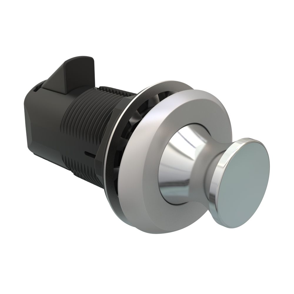 Southco Point Push To Close Latch, Oval Perpendicular Housing, Satin Housing, Chrome Knob