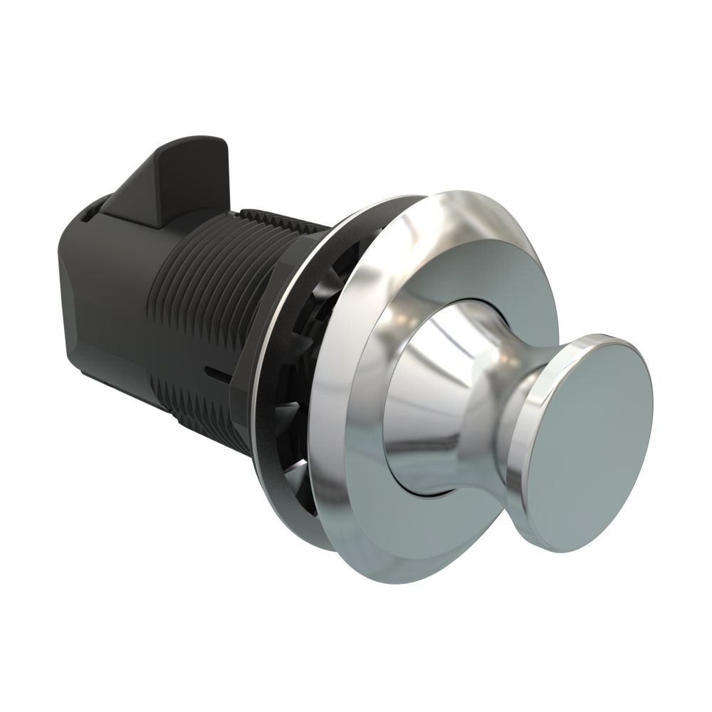 Southco Point Push To Close Latch, Oval in-line Housing, Chrome Housing, Chrome Knob