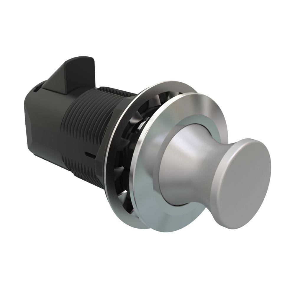 Southco Point Push To Close Latch, Round Housing, Chrome Housing, Satin Knob