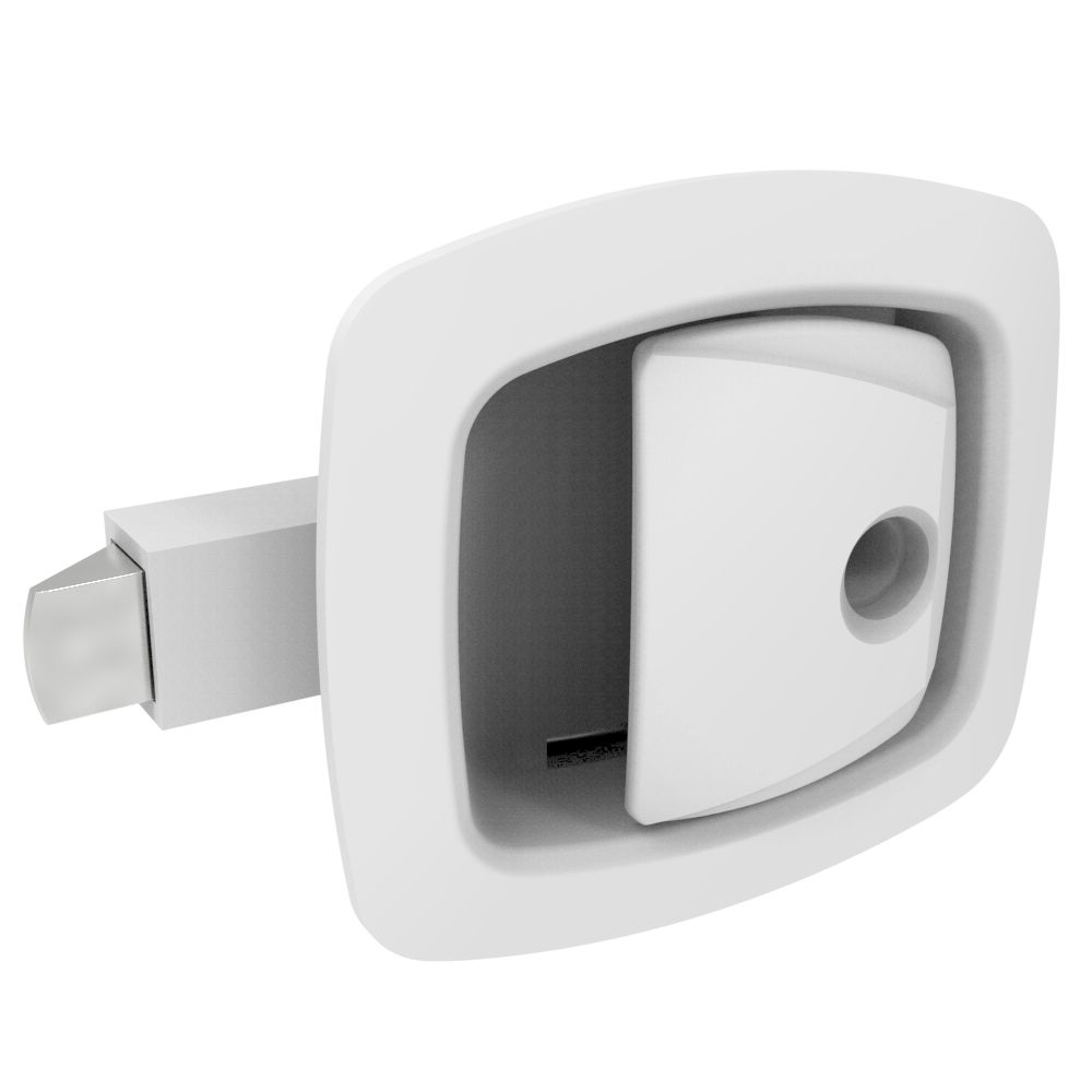 Southco Push-to-Close Latch, Key Locking, Lockplug Sold Separately, Zinc Alloy, Powder Coat, White