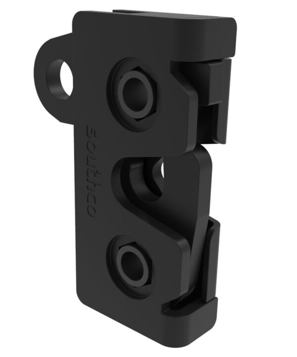 Southco Rotary Push-to-Close Latch, Micro Size, Two Stage, Integrated Bumper, Bottom, M4 Thread, Steel, Zinc Nickel, Black