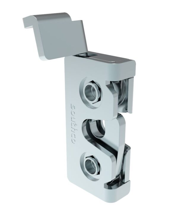 Southco Rotary Push-to-Close Latch, Micro Size, Single Stage, Direct Trigger, Integrated Bumper, 8-32 Thread, Steel, Zinc Plate, Bright Chromate