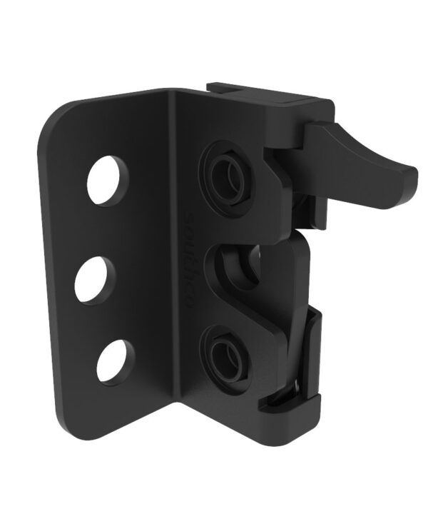 Southco Rotary Push-to-Close Latch, Micro Size, Single Stage, Hand Operation, Integrated Bumper, 4.5 mm thru with Mounting Bracket, Steel, Zinc Nickel, Black