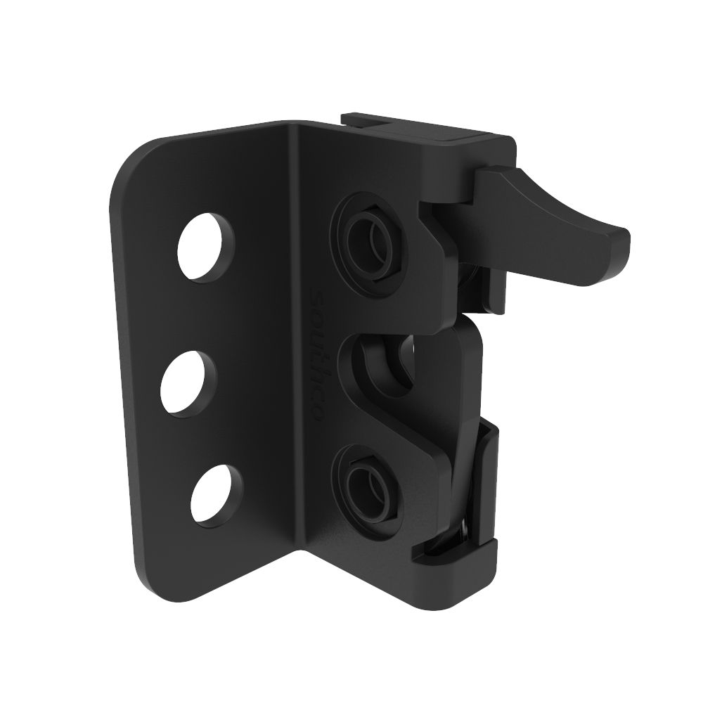 Southco Rotary Push-to-Close Latch, Micro Size, Single Stage, Hand Operation, Integrated Bumper, 4.5 mm thru with Mounting Bracket, Steel, Zinc Nickel, Black
