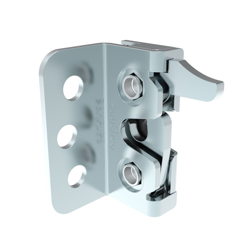Southco Rotary Push-to-Close Latch, Micro Size, Single Stage, Hand Operation, Integrated Bumper, 4.5 mm thru with Mounting Bracket, Steel, Zinc Nickel, Bright