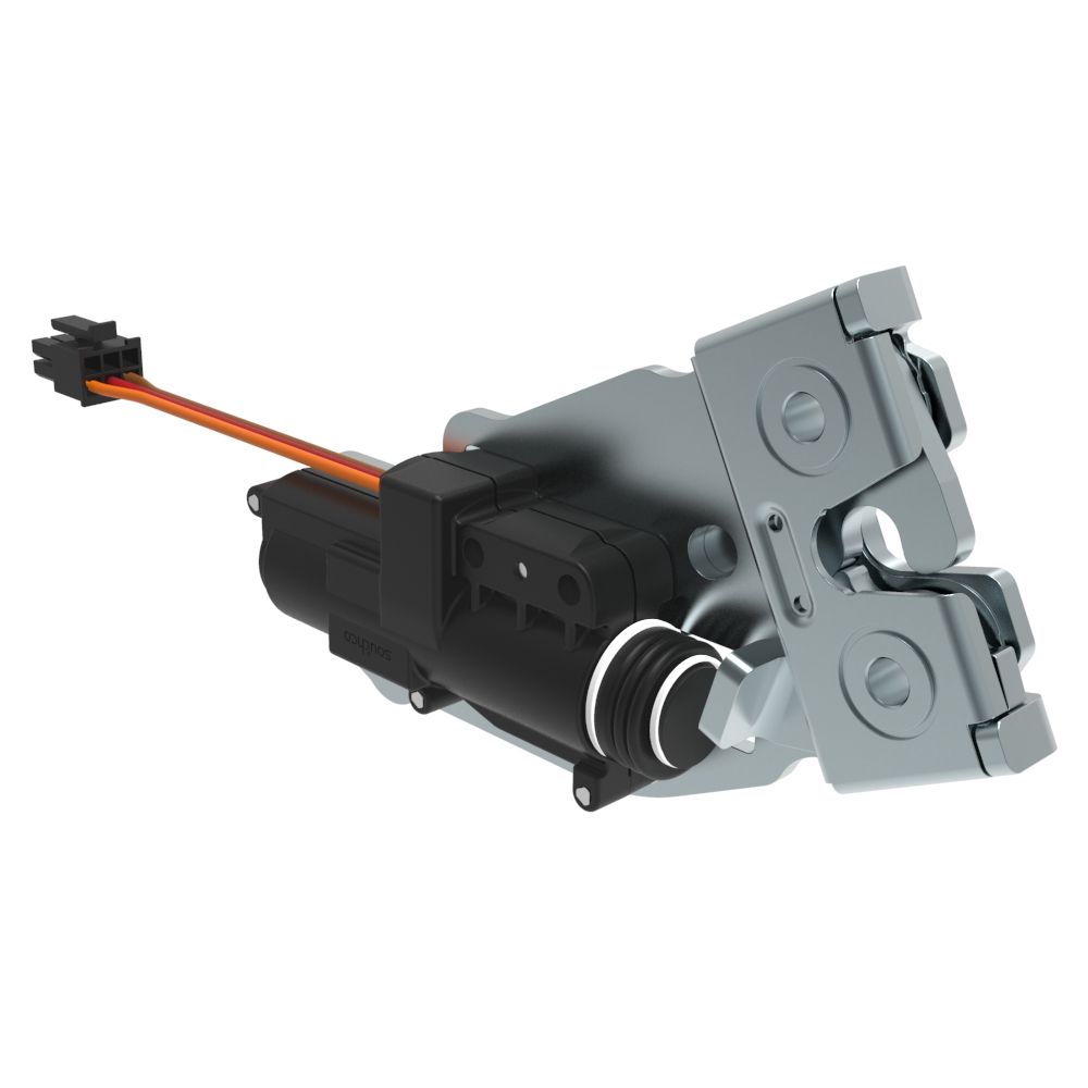 Southco Electronic Rotary Push-to-Close, Pull-to-Open Latch, Sealed, Plastic and Stainless Steel, Adhesive Backed, 12 Volts, with Connector
