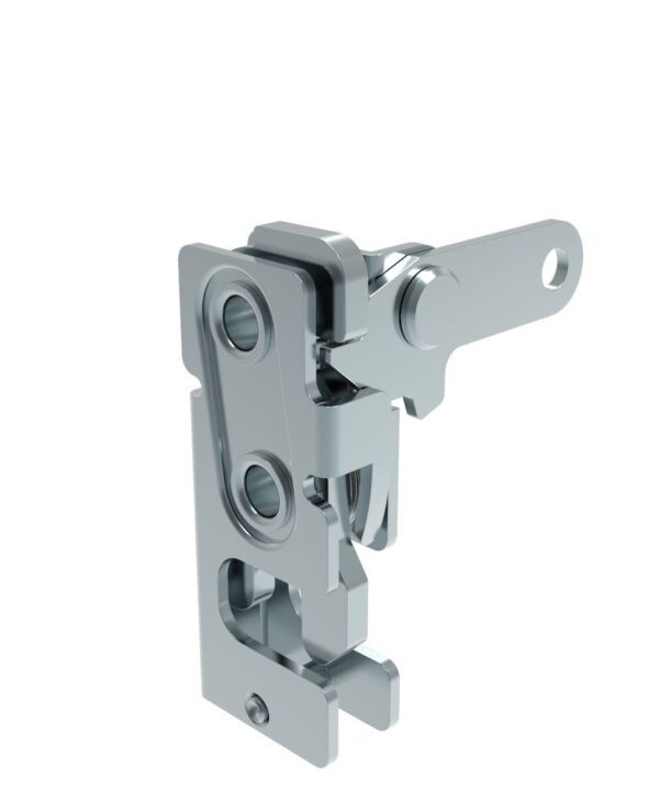 Southco Rotary Push-to-Close Latch, Small Size, Single Stage, Perpendicular Lever, 7.2 mm Through Hole, Steel, Zinc Plate, Bright chromate