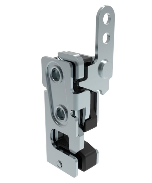 Southco Rotary Push-to-Close Latch, Small Size, Single Stage, with Integrated Bumper, In-Line Lever, 7.2 mm Through Hole, Steel, Zinc Plate, Bright chromate