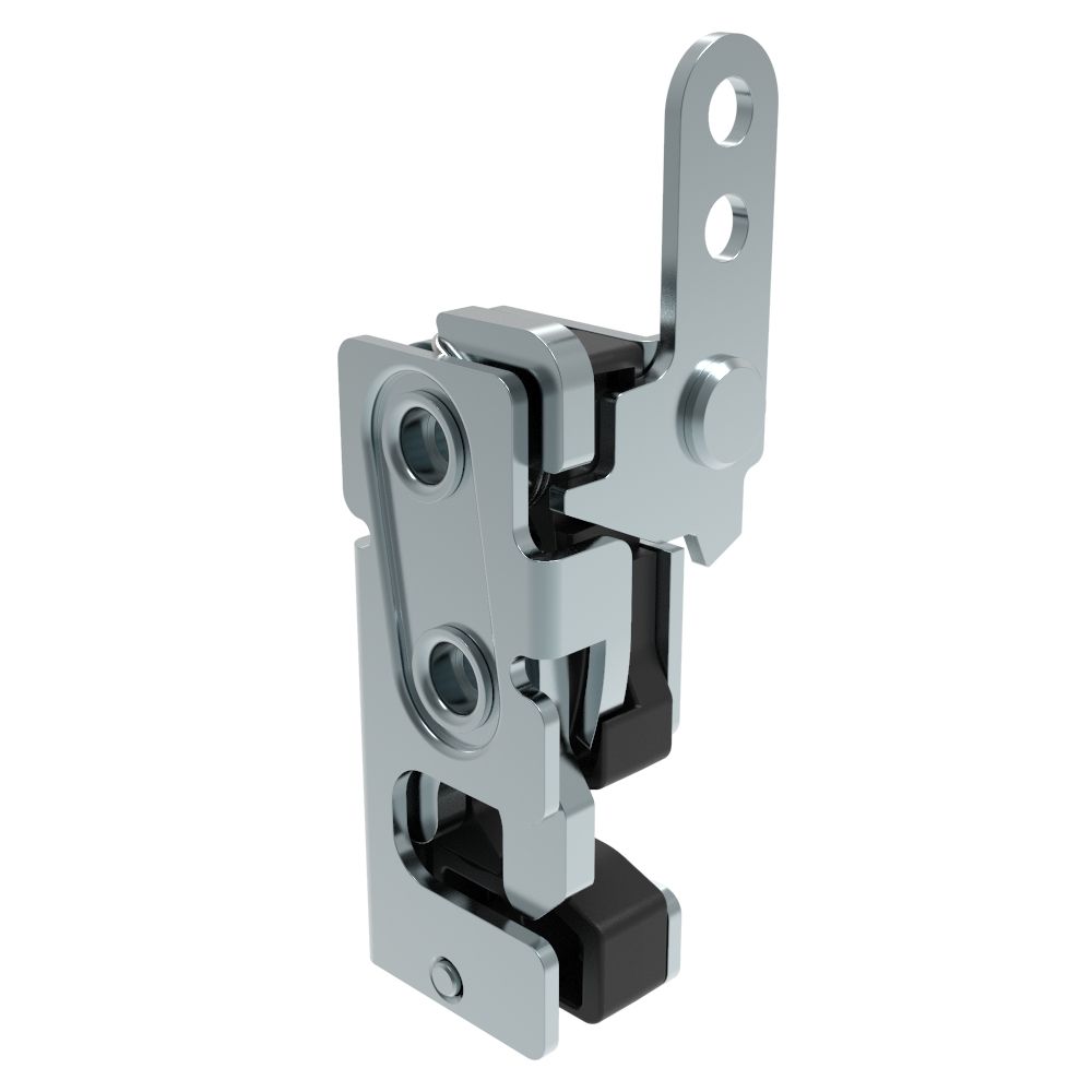 Southco Rotary Push-to-Close Latch, Small Size, Single Stage, with Integrated Bumper, In-Line Lever, 7.2 mm Through Hole, Steel, Zinc Plate, Bright chromate