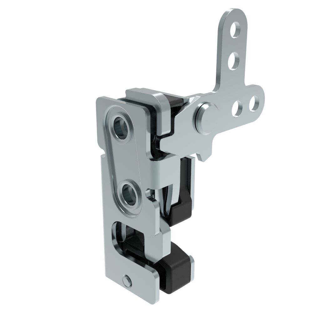 Southco Rotary Push-to-Close Latch, Small Size, Single Stage, with Integrated Bumper, 2-Point Lever, 7.2 mm Through Hole, Steel, Zinc Plate, Bright chromate