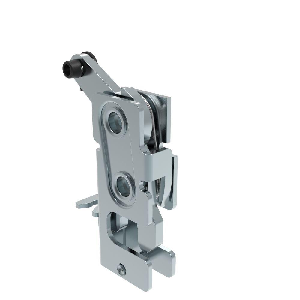 Southco Rotary Push-to-Close Latch, Small Size, Single Stage, with Integrated Cable Mounting Bracket, Bottom Trigger, 7.2 mm Thru, Steel, Zinc Plate, Bright chromate