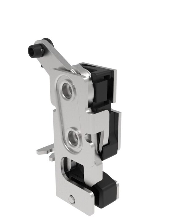 Southco Rotary Push-to-Close Latch, Small Size, Single Stage, with Integrated Bumper, Bottom Trigger, 7.2 mm Thru, Stainless Steel, Passivated
