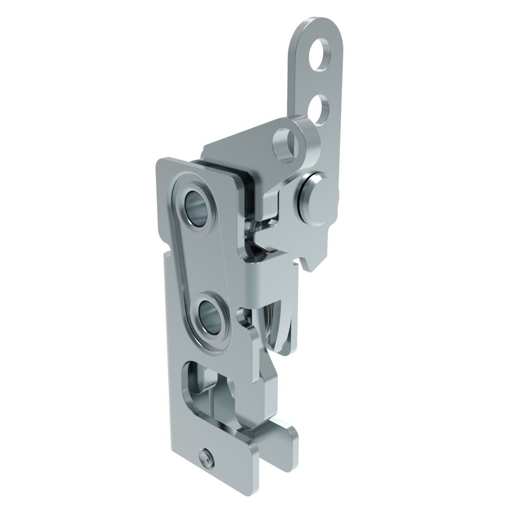 Southco Rotary Push-to-Close Latch, Small Size, Single Stage, with Standard, Dual Trigger, In-line / Top Trigger, 7.2 mm Thru, Steel, Zinc Plate, Bright chromate