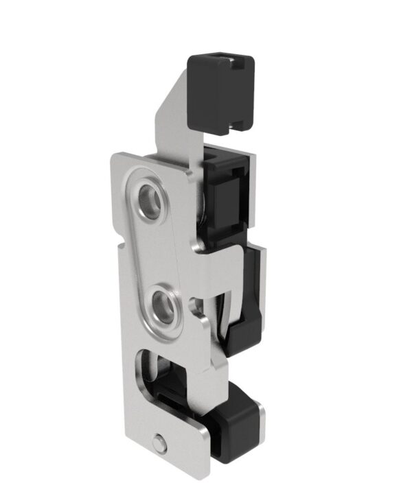Southco Rotary Push-to-Close Latch, Small Size, Single Stage, with Integrated Bumper, Direct Trigger, 7.2 mm Thru, Stainless Steel, Passivated