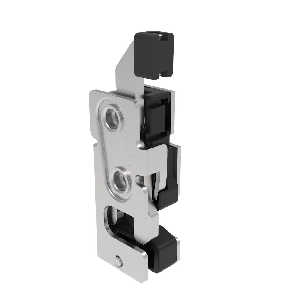 Southco Rotary Push-to-Close Latch, Small Size, Single Stage, with Integrated Bumper, Direct Trigger, 7.2 mm Thru, Stainless Steel, Passivated