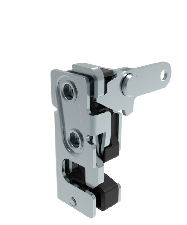 Southco Rotary Push-to-Close Latch, Small Size, Single Stage, with Integrated Bumper, Perpendicular Lever, 1/4-20 Thread, Steel, Zinc Plate, Bright chromate