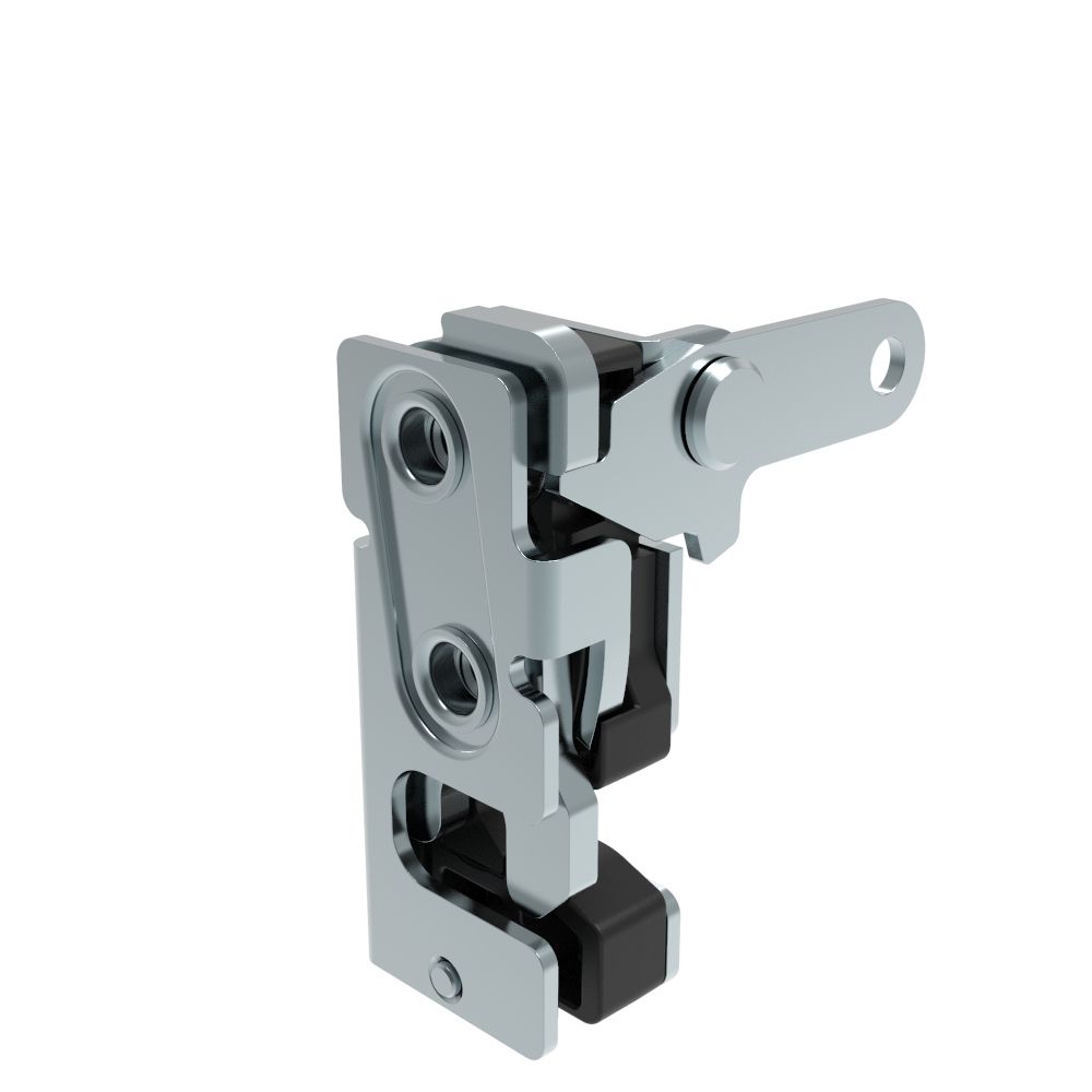 Southco Rotary Push-to-Close Latch, Small Size, Single Stage, with Integrated Bumper, Perpendicular Lever, 1/4-20 Thread, Steel, Zinc Plate, Bright chromate