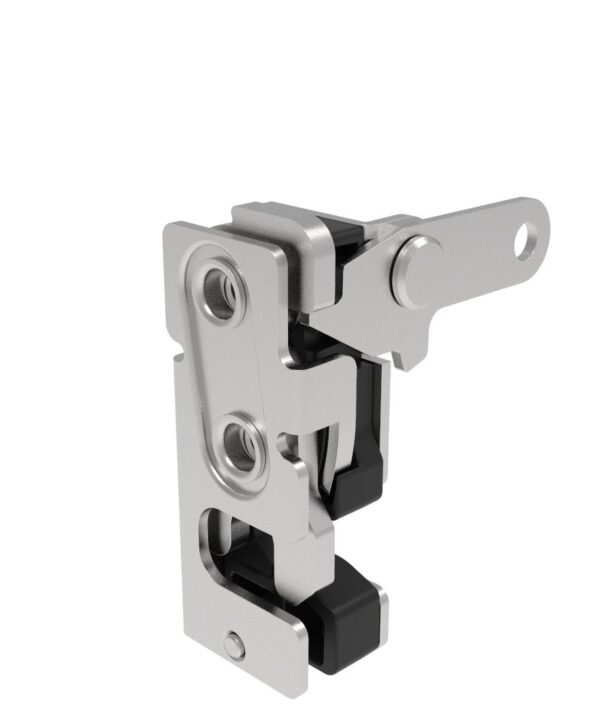 Southco Rotary Push-to-Close Latch, Small Size, Single Stage, with Integrated Bumper, Perpendicular Trigger, 1/4-20 Thread, Stainless Steel, Passivated
