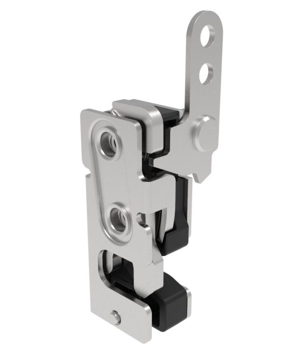 Southco Rotary Push-to-Close Latch, Small Size, Single Stage, with Integrated Bumper, In-Line Trigger, 1/4-20 Thread, Stainless Steel, Passivated