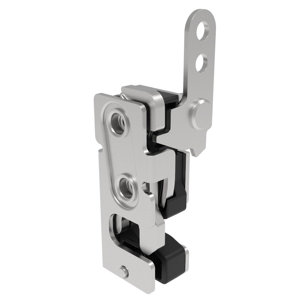 Southco Rotary Push-to-Close Latch, Small Size, Single Stage, with Integrated Bumper, In-Line Trigger, 1/4-20 Thread, Stainless Steel, Passivated