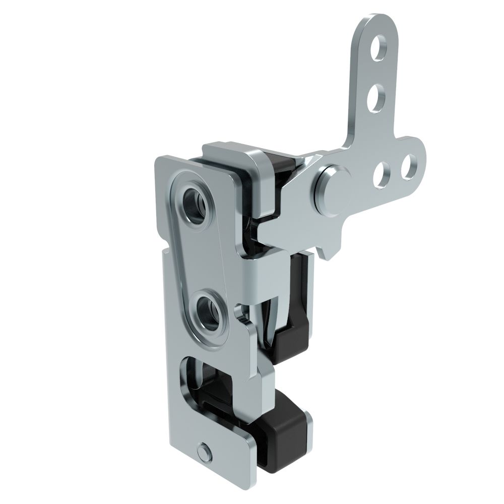 Southco Rotary Push-to-Close Latch, Small Size, Single Stage, with Integrated Bumper, 2-Point Lever, 1/4-20 Thread, Steel, Zinc Plate, Bright chromate