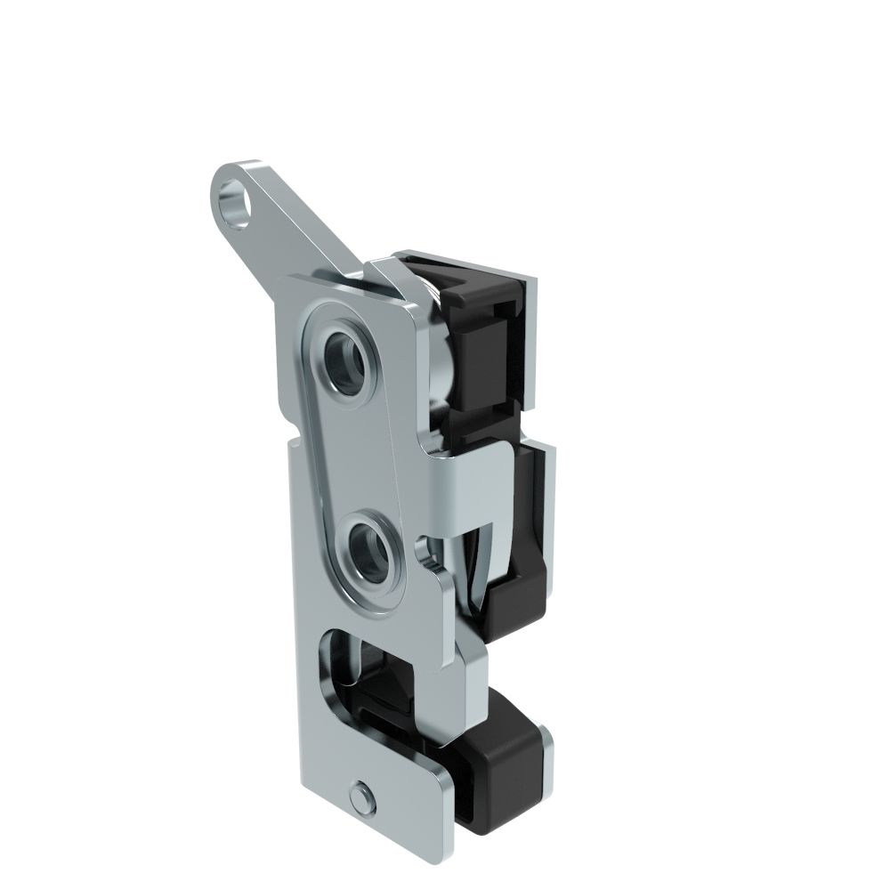 Southco Rotary Push-to-Close Latch, Small Size, Single Stage, with Integrated Bumper, Bottom Trigger, 1/4-20 Thread, Steel, Zinc Plate, Bright chromate