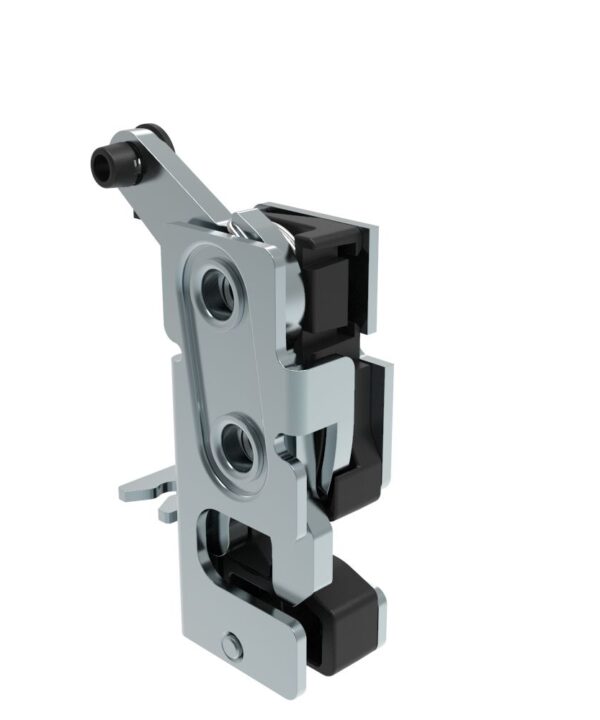 Southco Rotary Push-to-Close Latch, Small Size, Single Stage, with Integrated Bumper, Bottom Trigger, 1/4-20 Thread, Steel, Zinc Plate, Bright chromate