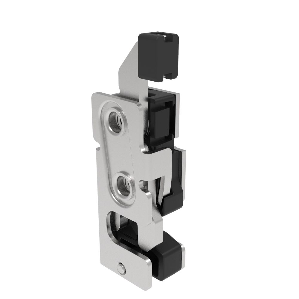 Southco Rotary Push-to-Close Latch, Small Size, Single Stage, with Integrated Bumper, Direct Trigger, 1/4-20 Thread, Stainless Steel, Passivated