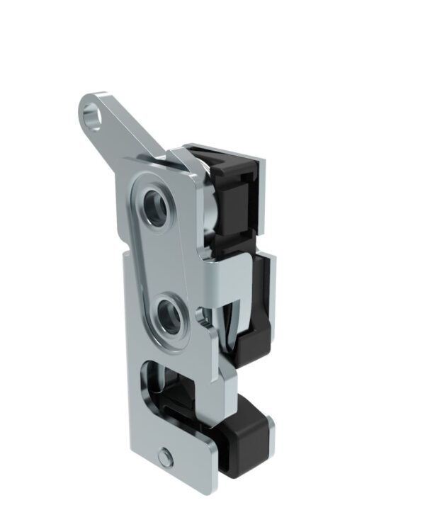 Southco Rotary Push-to-Close Latch, Small Size, Single Stage, with Integrated Bumper, Bottom Trigger, M6 Thread, Steel, Zinc Plate, Bright chromate