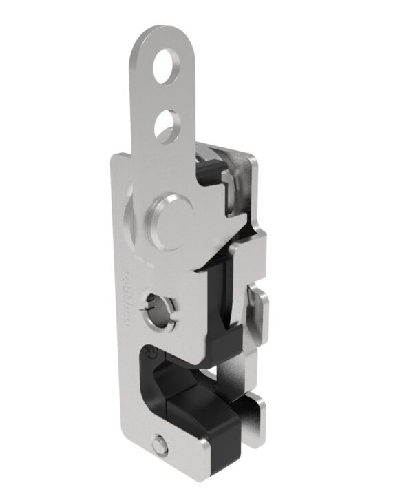 Southco Rotary Push-to-Close Latch, Small Size, Single Stage, with Integrated Bumper, In-Line Trigger, 7.2 mm Thru, Stainless Steel, Passivated