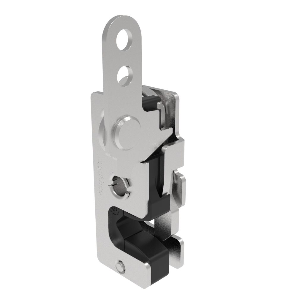 Southco Rotary Push-to-Close Latch, Small Size, Single Stage, with Integrated Bumper, In-Line Trigger, 7.2 mm Thru, Stainless Steel, Passivated