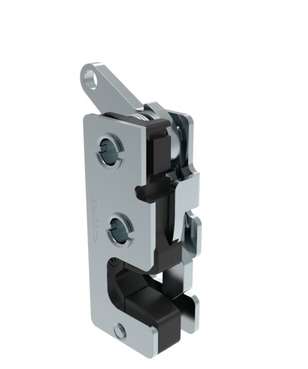 Southco Rotary Push-to-Close Latch, Small Size, Single Stage, with Integrated Bumper, Bottom Trigger, 7.2 mm Through Hole, Steel, Zinc Plate, Bright chromate