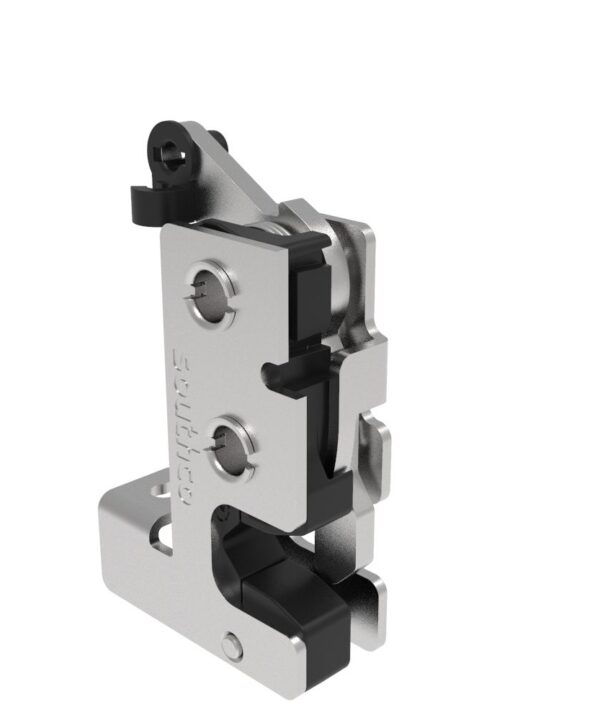 Southco Rotary Push-to-Close Latch, Small Size, Single Stage, with Integrated Bumper, Bottom Trigger, 7.2 mm Thru, Stainless Steel, Passivated