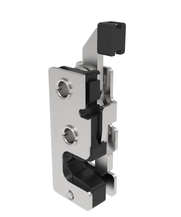 Southco Rotary Push-to-Close Latch, Small Size, Single Stage, with Integrated Bumper, Direct Trigger, 7.2 mm Thru, Stainless Steel, Passivated