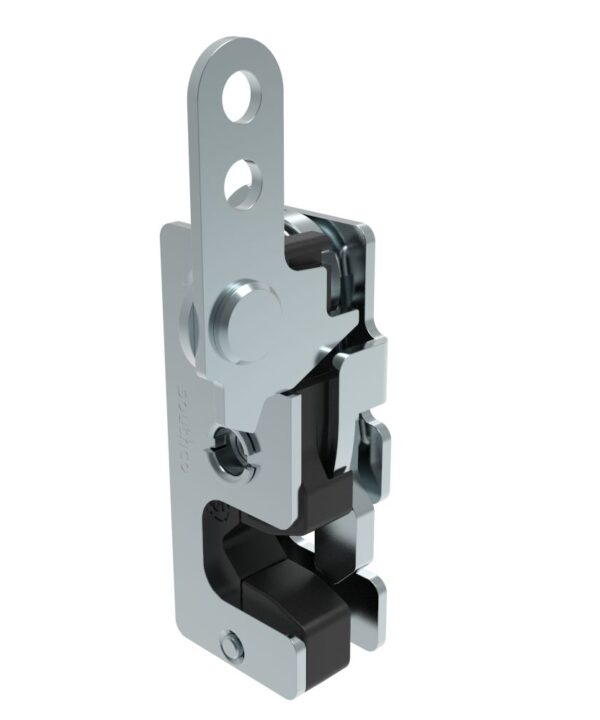 Southco Rotary Push-to-Close Latch, Small Size, Single Stage, with Integrated Bumper, In-Line Lever, 1/4-20 Thread, Steel, Zinc Plate, Bright chromate