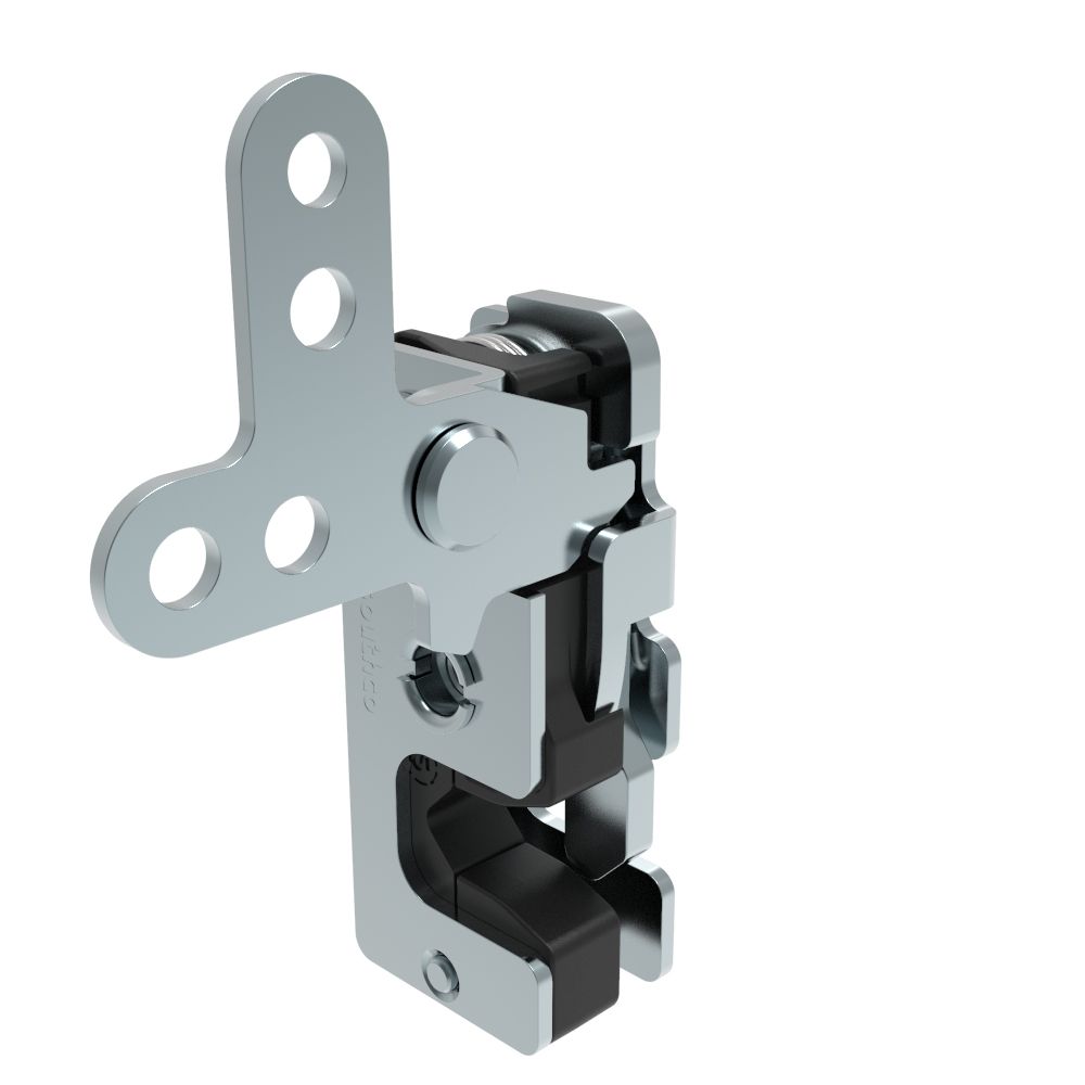 Southco Rotary Push-to-Close Latch, Small Size, Single Stage, with Integrated Bumper, 2-Point Lever, 1/4-20 Thread, Steel, Zinc Plate, Bright chromate